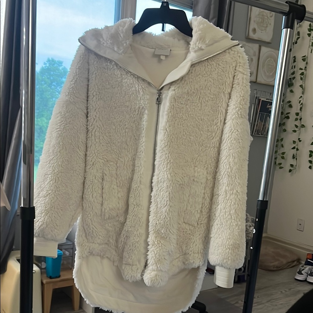 Varley White Teddy Jacket Plush Hooded Design